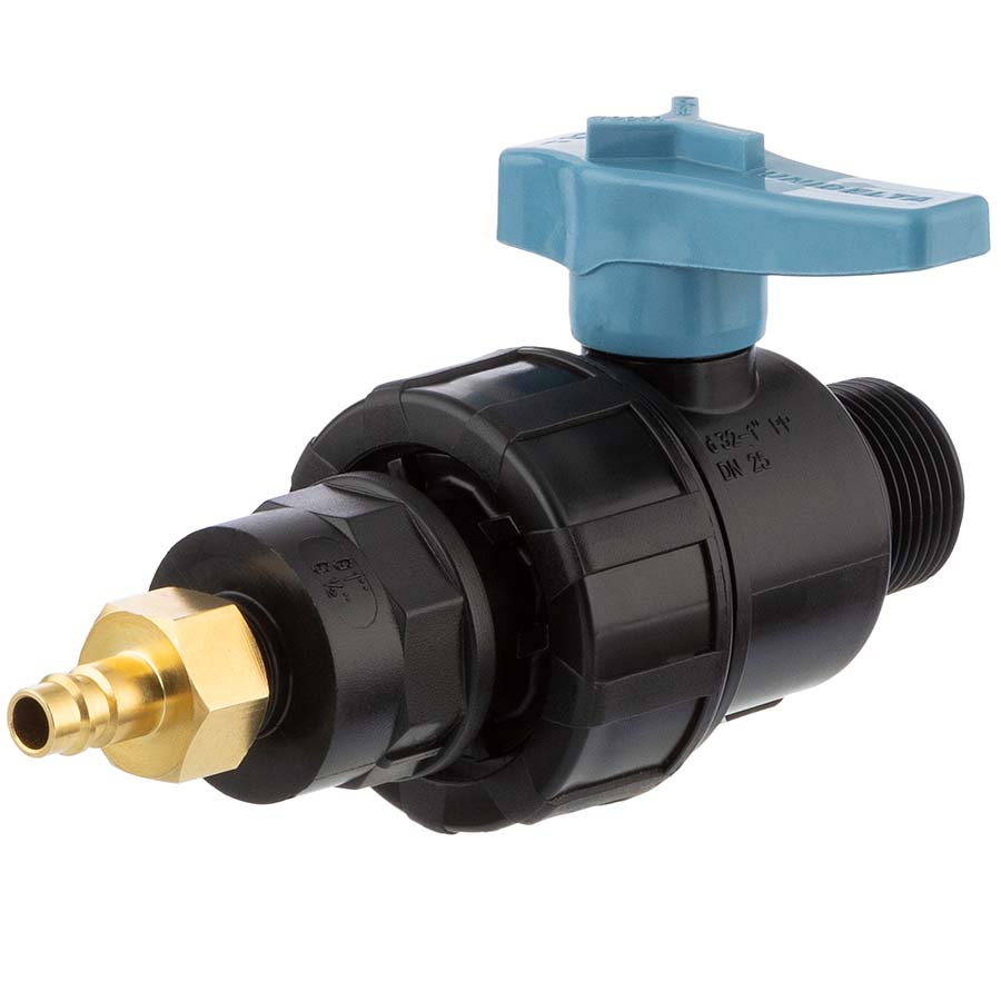 PP ball valve, unidelta male thread x compressed air connection