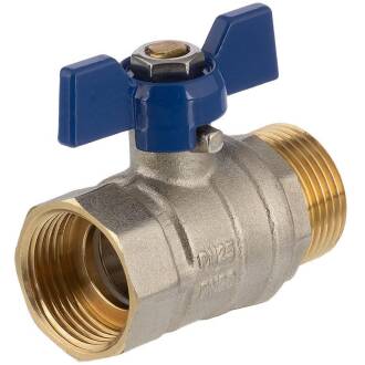 Brass male/female threaded butterfly valve Blue, 1"