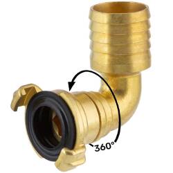 Brass quick bayonet coupling 360&deg; elbow 90&deg; with hose tail