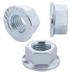 Zinc-coated steel hexagon nut with flange and serration...